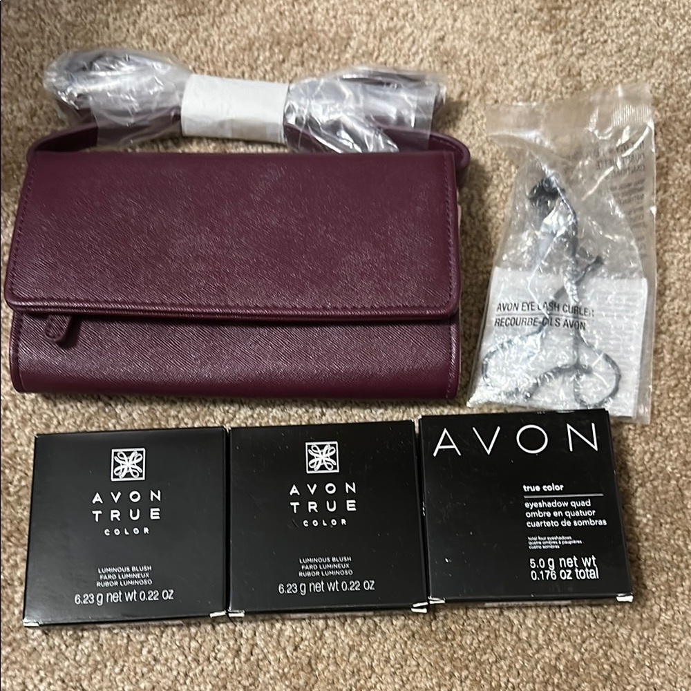 Avon Burgundy Clutch with Makeup Collection